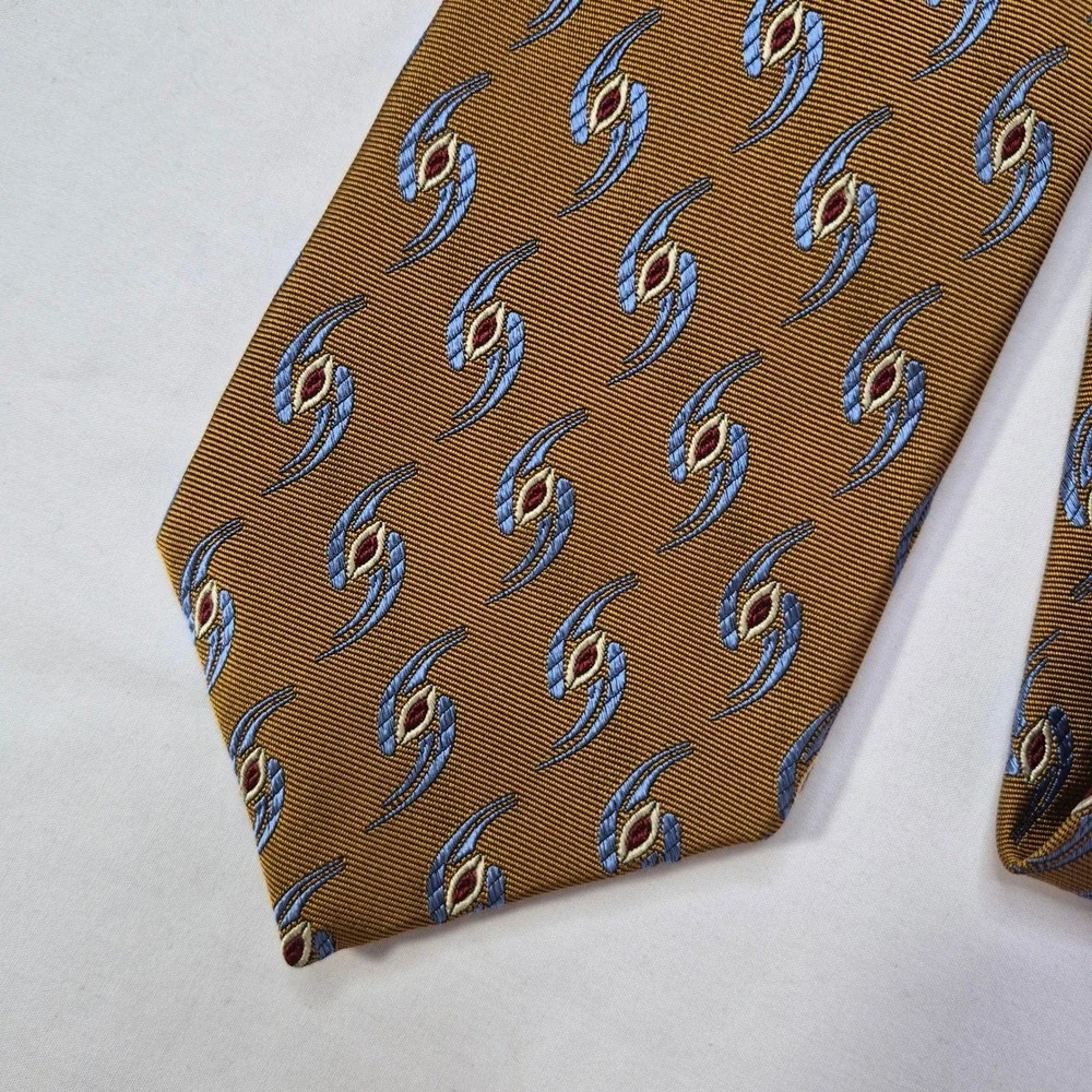 Robert Talbott Studio Repp Tie Mens Gold Blue Abstract Silk Necktie Professional